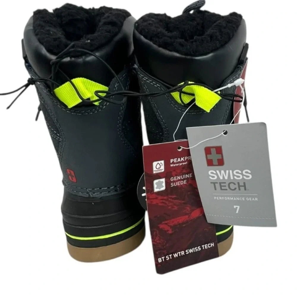 Swiss Tech 7 Black Grey Waterproof Suede Winter Snow Boots Insulated Kids NWT‎